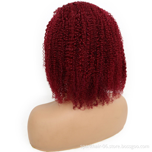Wholesale Pink Orange Blue Red Grey Black 99J Colored Wig Brazilian Virgin Human Hair Long HD Transparent  Lace Frontal Bob Wig